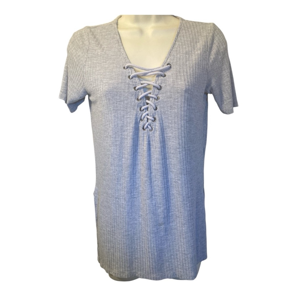Gray Lace-Up Women's Top